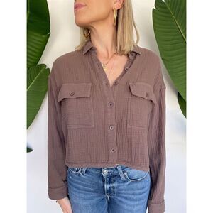 NWT BOBI CROPPED BUTTON UP SHIRT BISTRO
